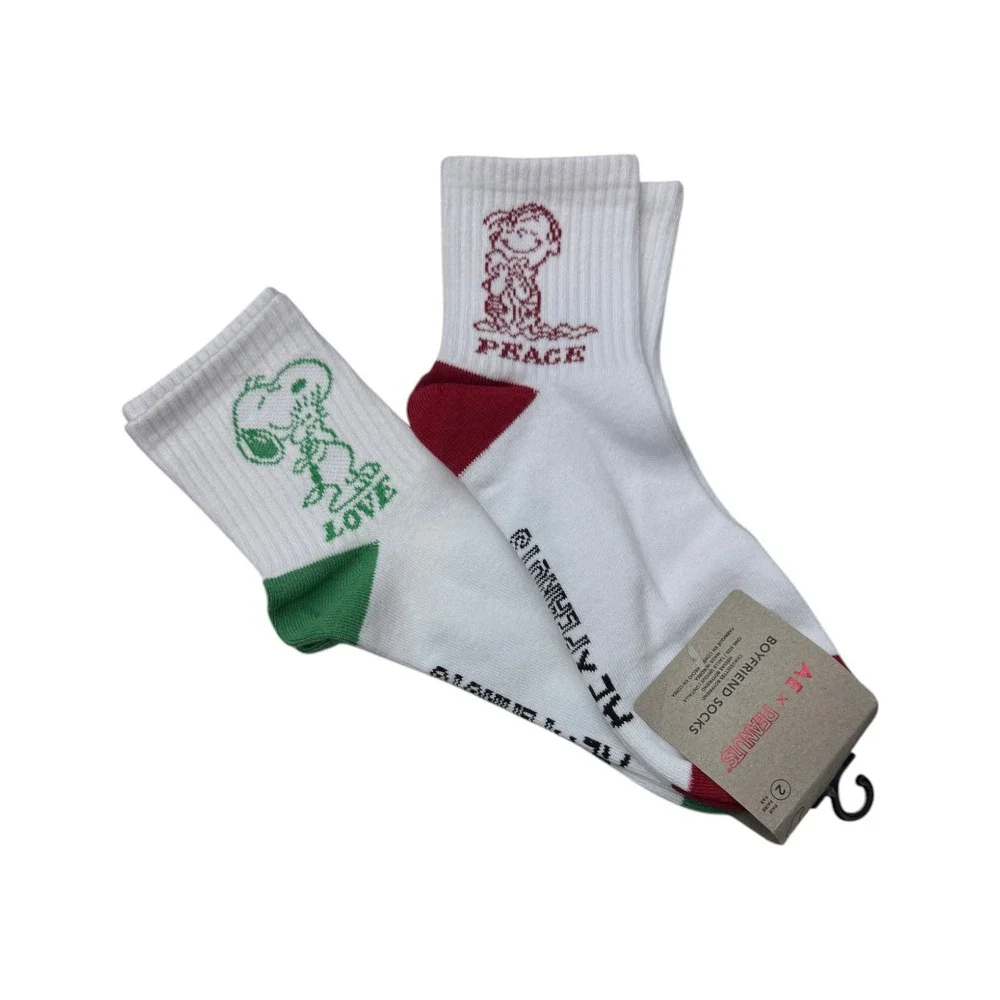 American Eagle Peanuts Socks Womens OS White NWT 2-Pack Snoopy Linus 2289-100
